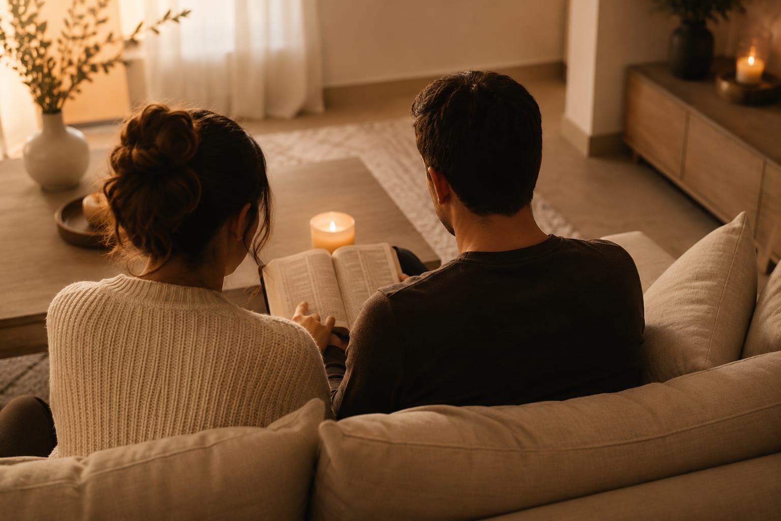 Couple partageant un moment de lecture